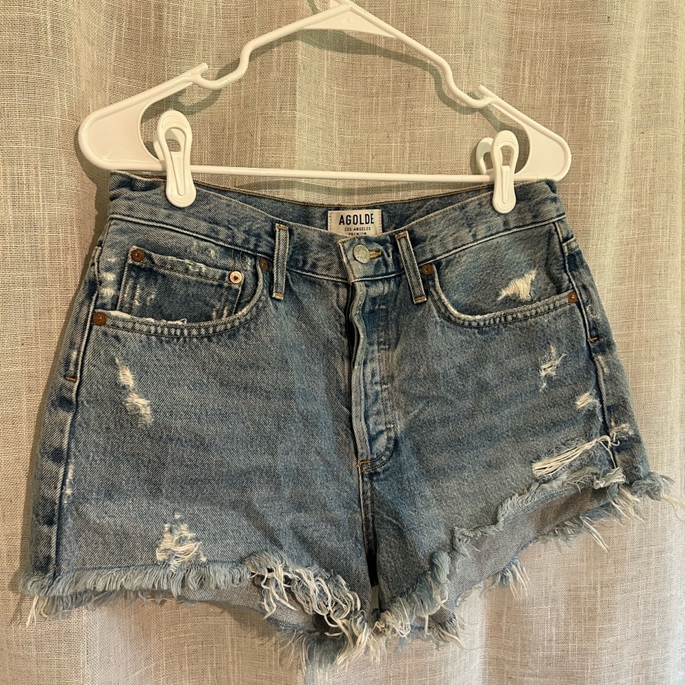 AGOLDE Women's Distressed Denim Shorts - Blue